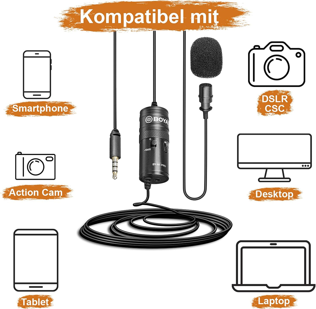 Walimex pro Boya M1 Pro Lavaliermikrofon – kleines, leistungsstarkes Ansteck Mikrofon, Kugelcharakte