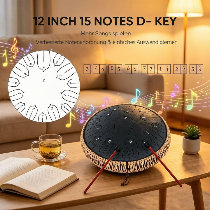 Musfunny Steel Tongue Drum, 12 Zoll 15 Tone Zungentrommel Handpan Trommel, D-Dur Steel Pan Töne Schl