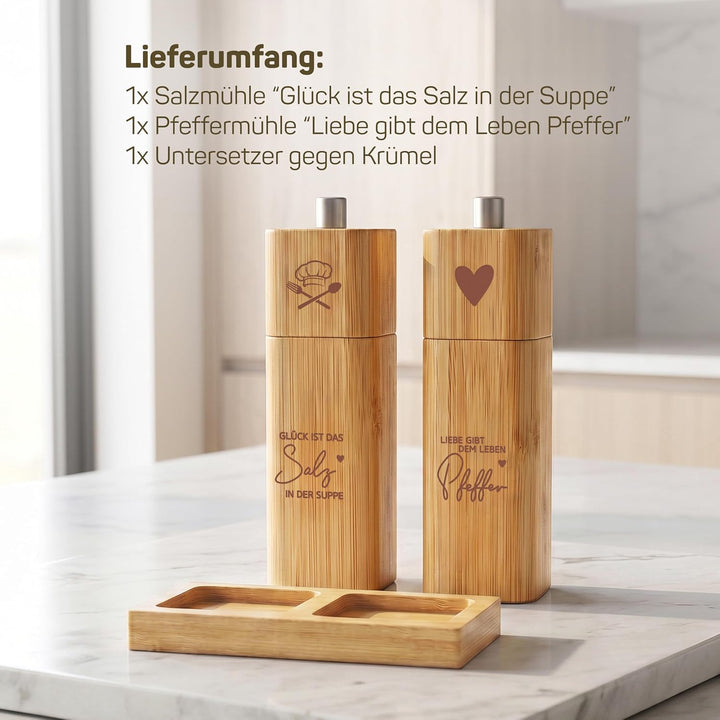ELBFUCHS® Salz und Pfeffermühle Holz Gross [NEU] Liebevolles 2-er Set Pfeffer und Salzmühle mit Kera