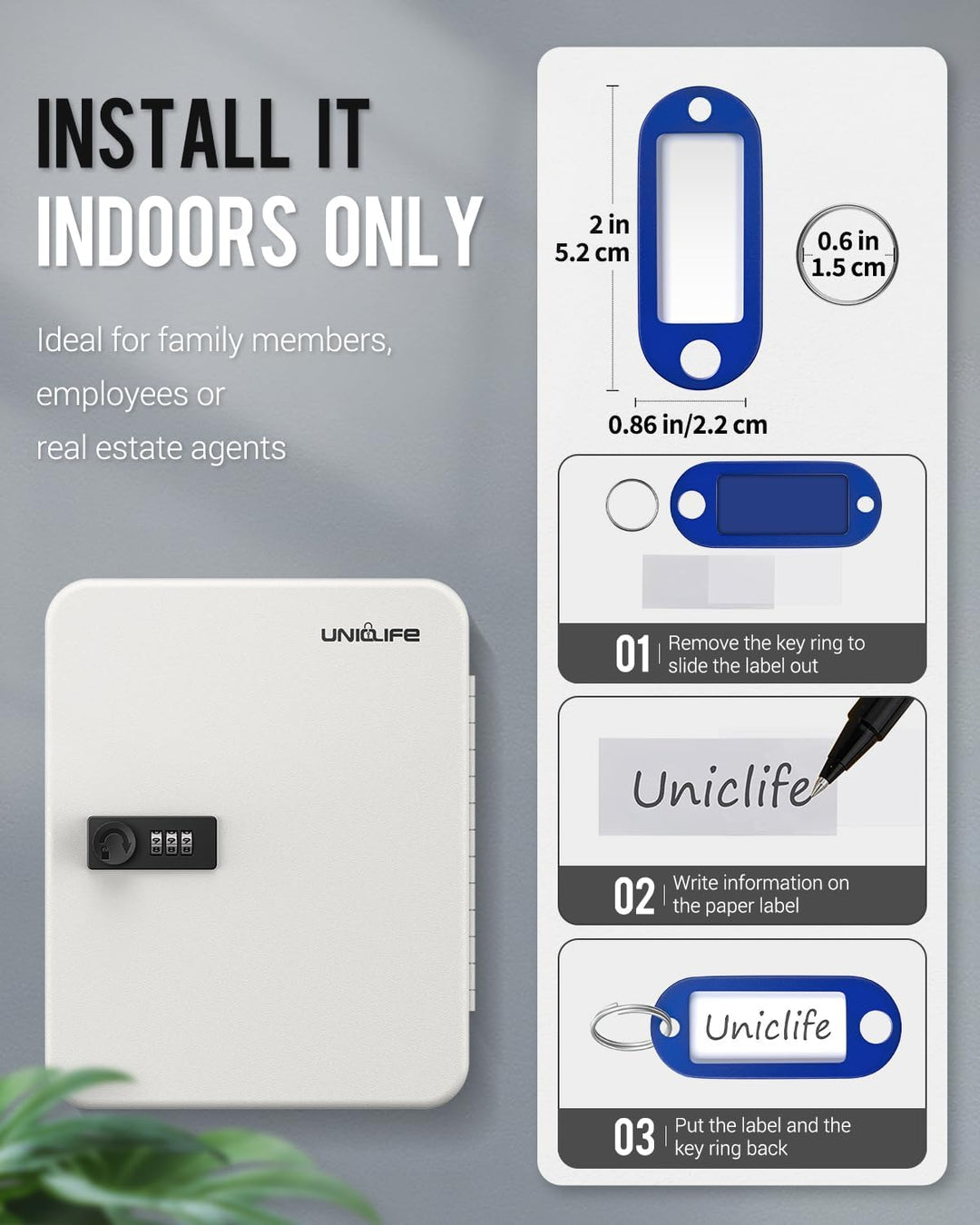 Uniclife 48 Position Schlüssel Kabinett mit Kombination Lock Resettable Weiss Digital Security Stora
