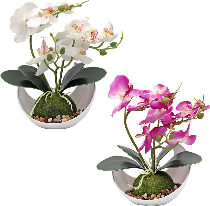 BREUAILY 2Pcs Künstliche Orchideenblumen Phalaenopsis Bonsai Kunstpflanze Orchideen Künstliche mit Ü