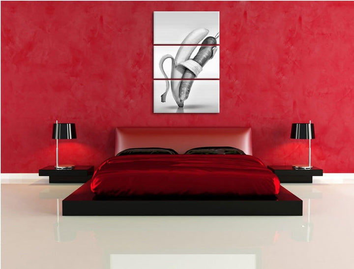 Pixxprint Tanz von Banane und Möhre als Leinwandbild/Grösse: 3 Teilig (120x80) cm/Wandbild/Kunstdruc