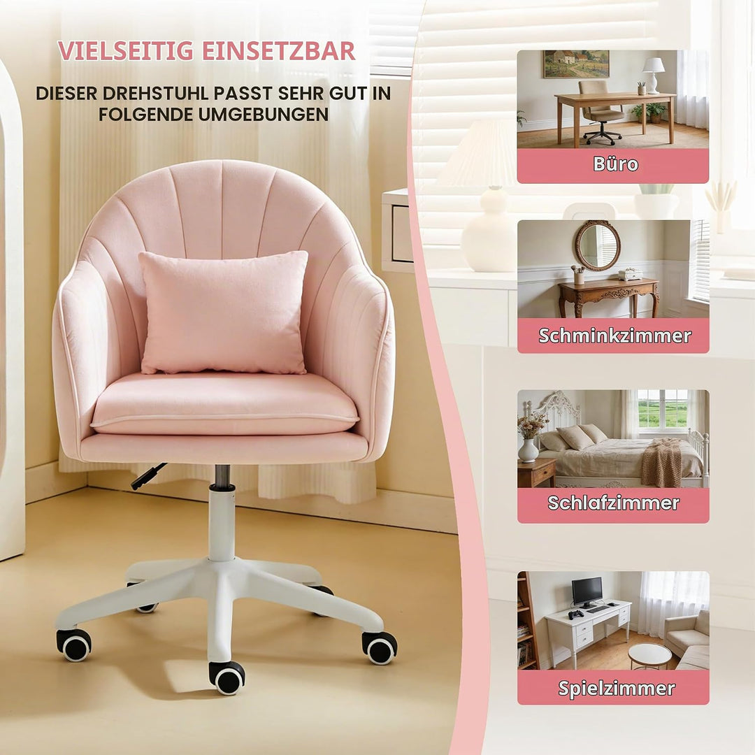 Ergonomischer Bürostuhl, 360° drehbar Höhenverstellbar, SamtStuhl mit Kopfkissen, Homeoffice Stuhl b
