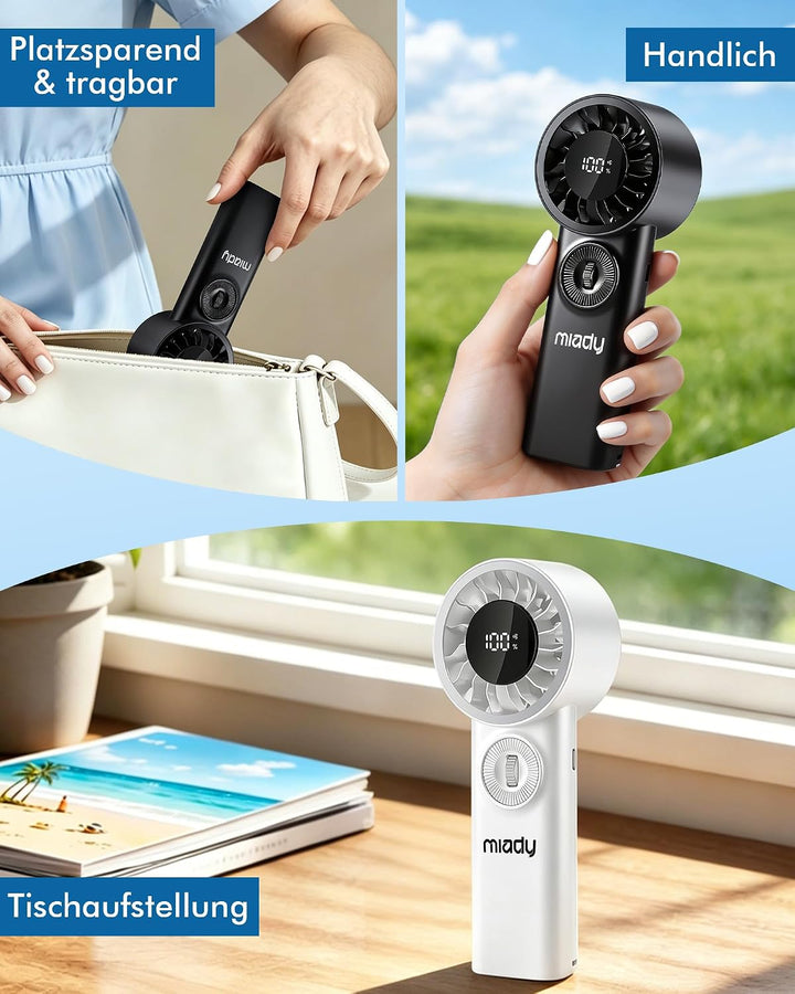 Miady 2 Stück Tragbarer Handventilator,16 Stunden maximale Akkulaufzeit | 3600mAh|USB Wiederaufladba