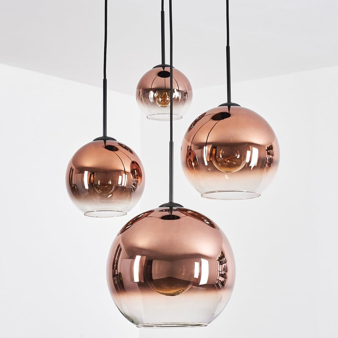 HOFSTEIN Hängeleuchte Koyoto, 4-flammige Hängelampe aus Metall/Glas in Schwarz/Kupfer/Klar, Pendelle