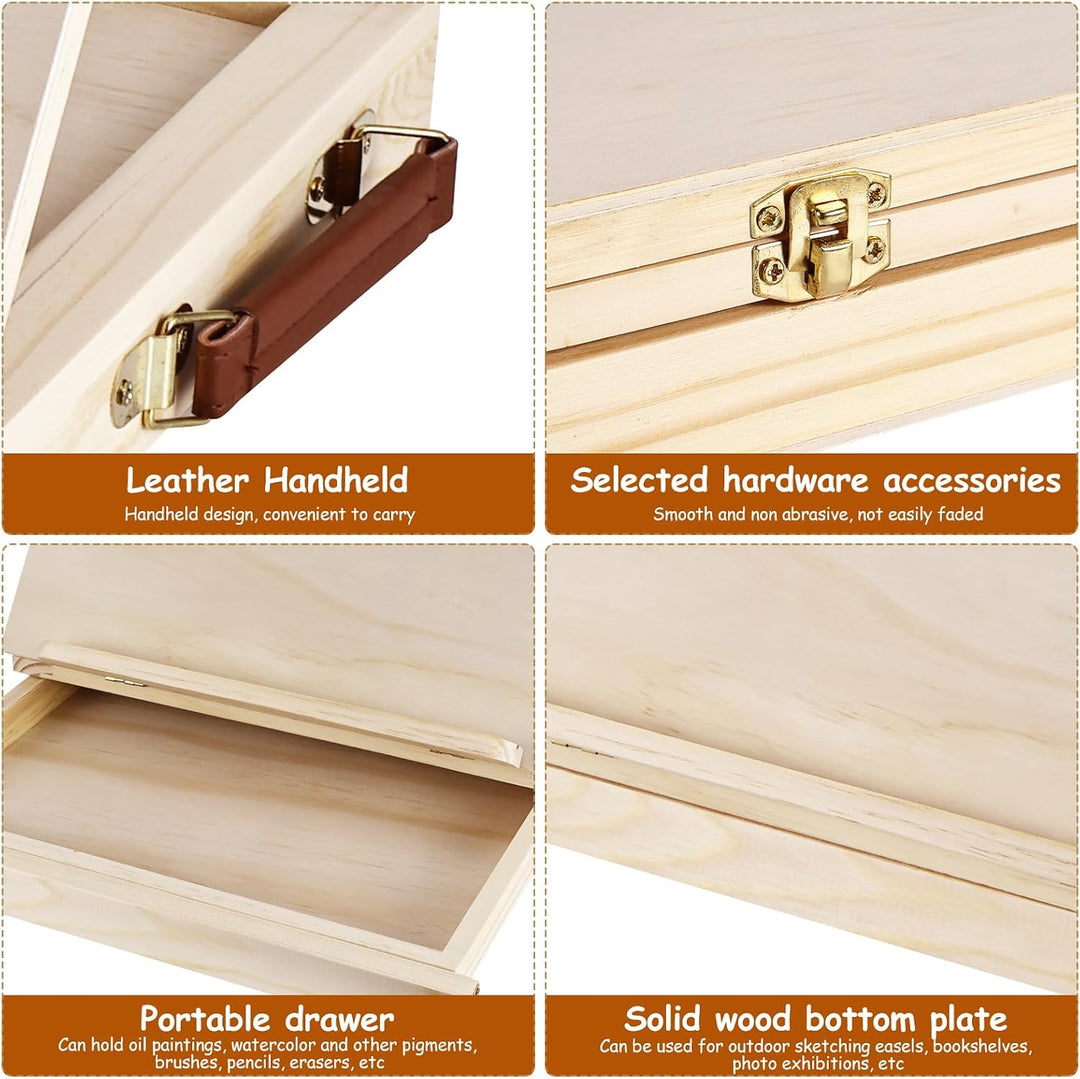 Holztisch Staffelei Box, Verstellbare Massivholz Tischbox Staffelei mit Aufbewahrungsschublade, Trag