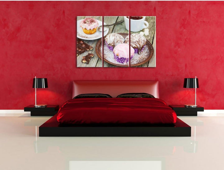 Pixxprint Köstliche Cupcakes als Leinwandbild/Grösse: 3 Teilig (120x80) cm/Wandbild/Kunstdruck/ferti