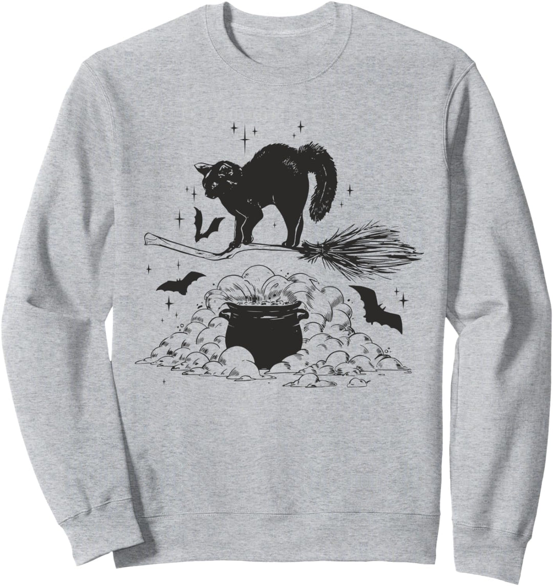 Black Cat Witchy Vintage Halloween Spooky Cat Dad Cat Mom Sweatshirt