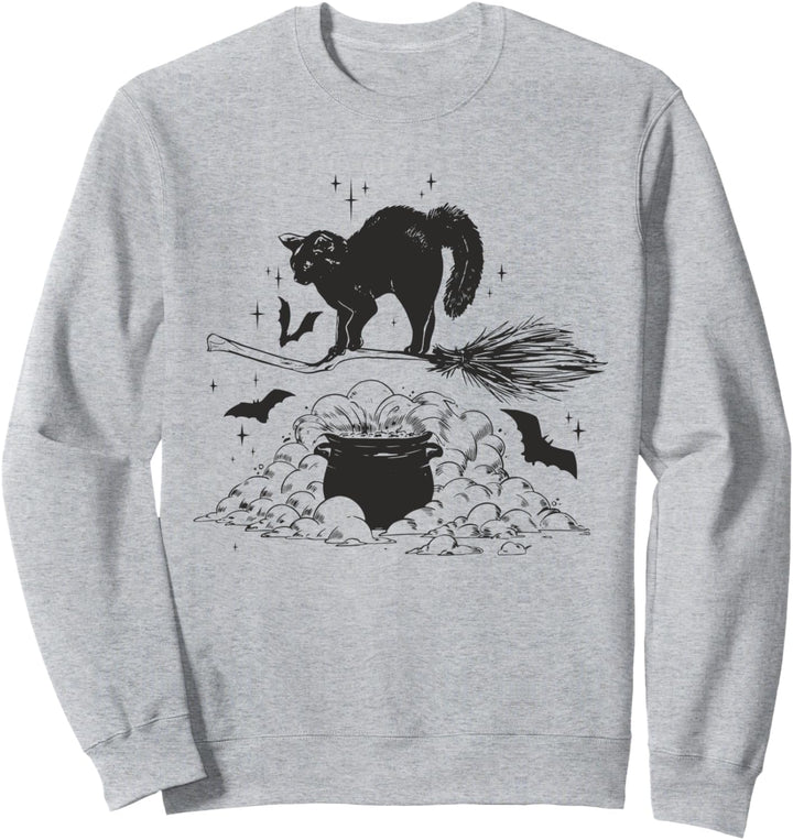 Black Cat Witchy Vintage Halloween Spooky Cat Dad Cat Mom Sweatshirt