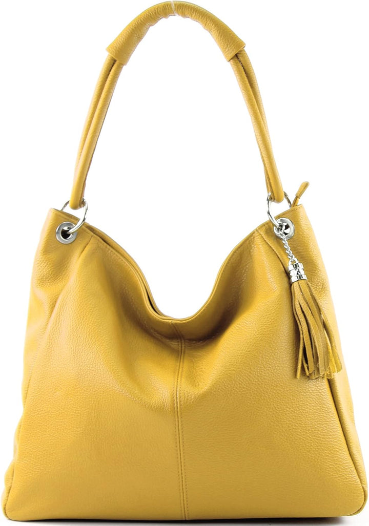 modamoda de - T165 - ital Schultertasche Gross Shopper Leder Sonnengelb, Sonnengelb
