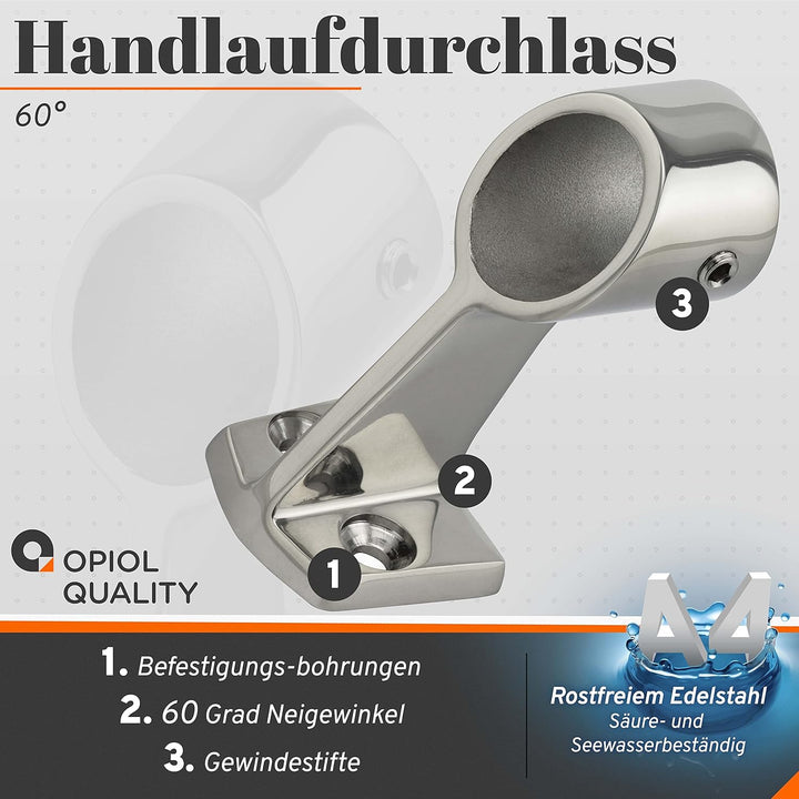 Handlaufhalter Edelstahl A4 V4A 60° 22mm (2 Stück) Handlaufdurchlass Handlauf Geländer Reling Durchl
