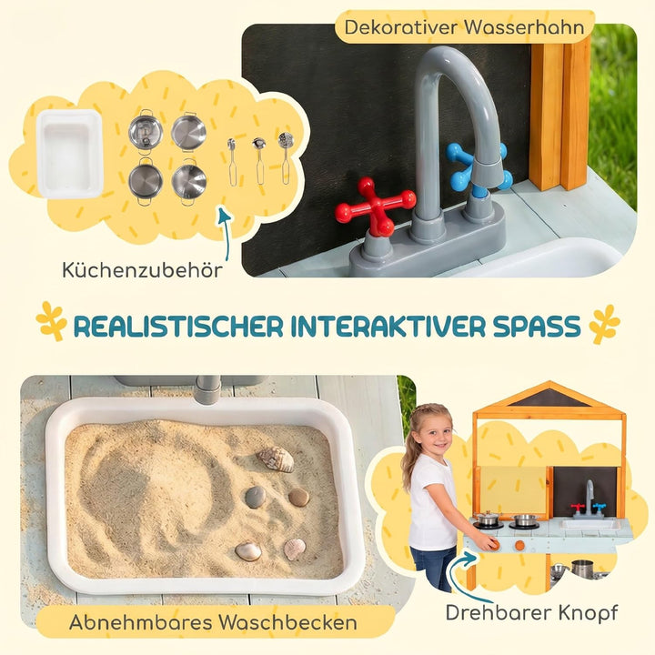 AIYAPLAY Matschküche Outdoor Spielküche mit Herd 3-8 Jahren Hellblau
