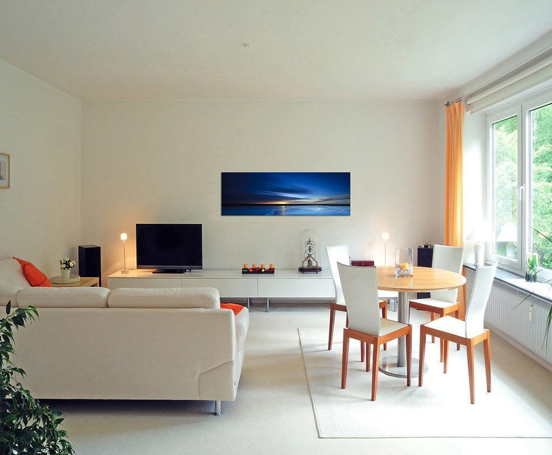 Paul Sinus Art Panoramabild auf Leinwand und Keilrahmen 150x50cm Strand Meer Sonnenuntergang
