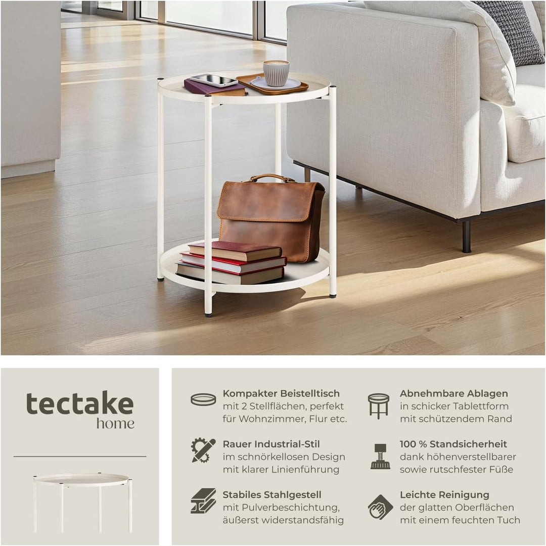 tectake® Tisch rund, Beistelltisch Metall, Kleiner Tisch, Couchtisch mit Stauraum, Coffee Table für