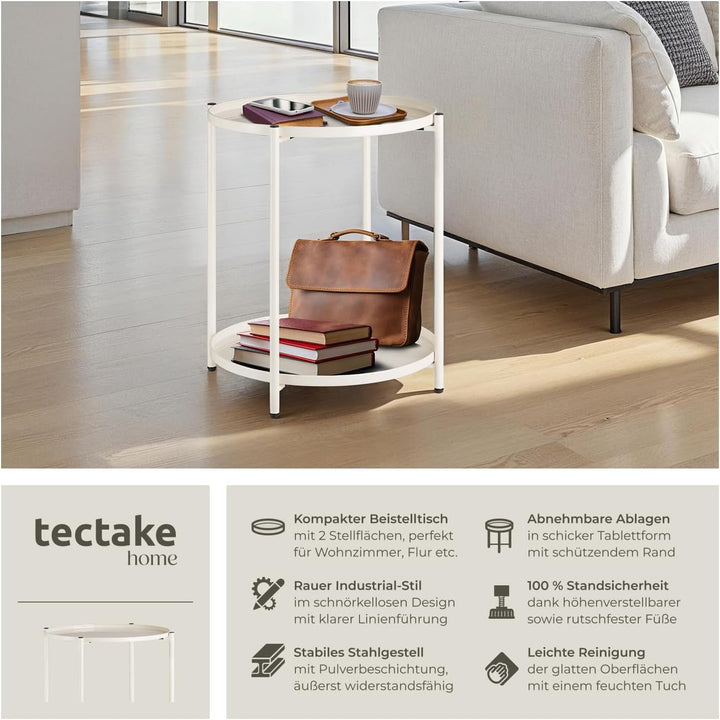 tectake® Tisch rund, Beistelltisch Metall, Kleiner Tisch, Couchtisch mit Stauraum, Coffee Table für