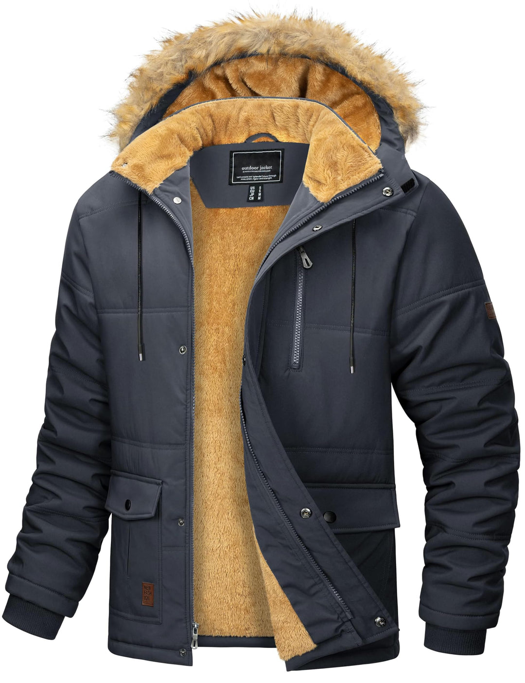 MAGCOMSEN Herren Winter Parka Jacke Winddicht Outdoor Warme Fleecejacke Freizeit Übergangsjacke Wass
