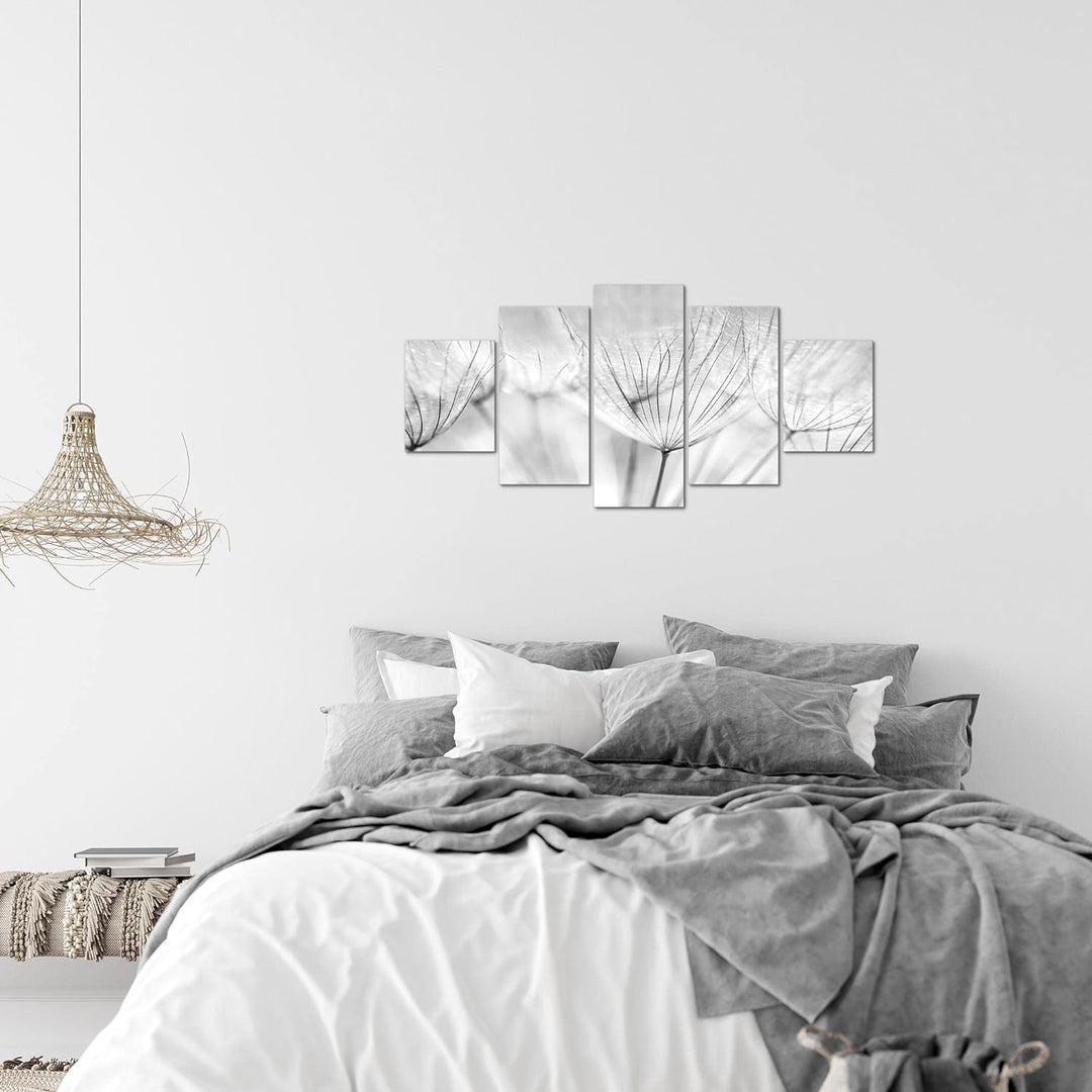 Runa Art Wandbilder Blumen Pusteblume 5 Teilig Bild auf Vlies Leinwand Deko Wohnzimmer Natur Schwarz