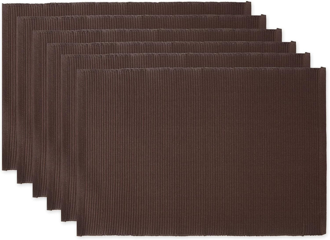 DII Basic Everyday Tischset aus 100% Baumwolle, gerippt, 33 x 48 cm, Dunkelbraun, 6 Stück, Dunkelbra