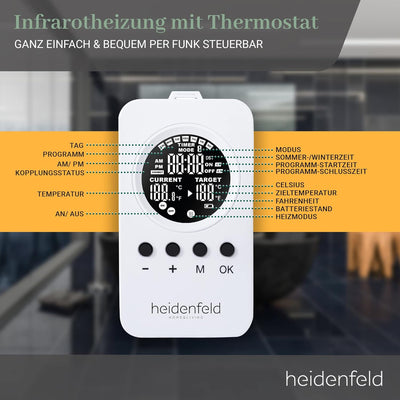 Heidenfeld Heizspiegel HF-HS100 | 𝟭𝟬 𝐉𝐀𝐇𝐑𝐄 𝐆𝐀𝐑𝐀𝐍𝐓𝐈𝐄 - 600 Watt - App Steuerung - 8-16 m² - Infraroth