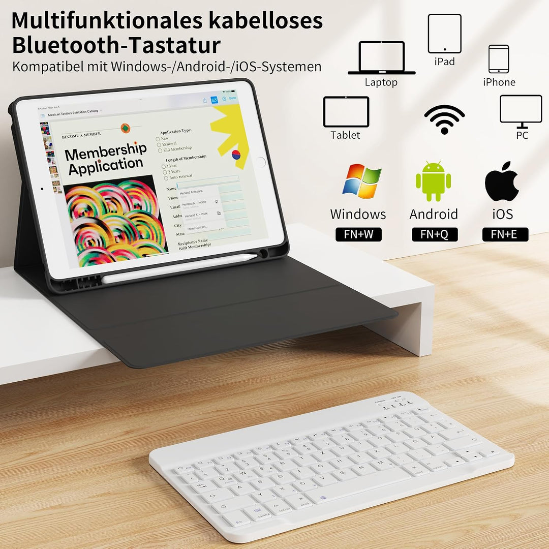 Tastatur Hülle für iPad 9. 8. 7. Generation 2021/2020/2019 10,2 Zoll mit Stifthalter, Magnetisch Blu