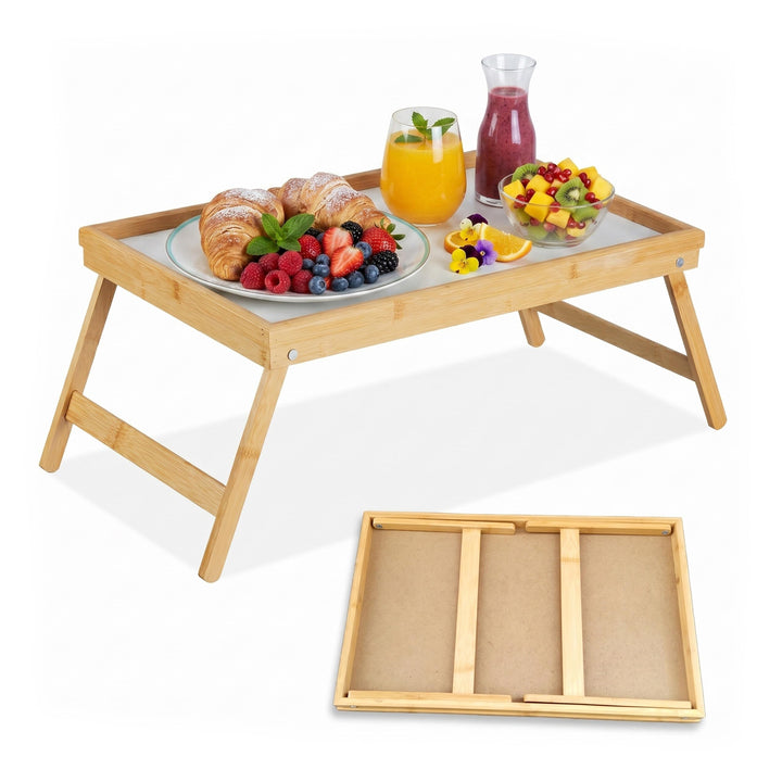 Relaxdays Betttablett Bambus, faltbar, Serviertablett für Frühstück im Bett mit klappbaren Beinen al