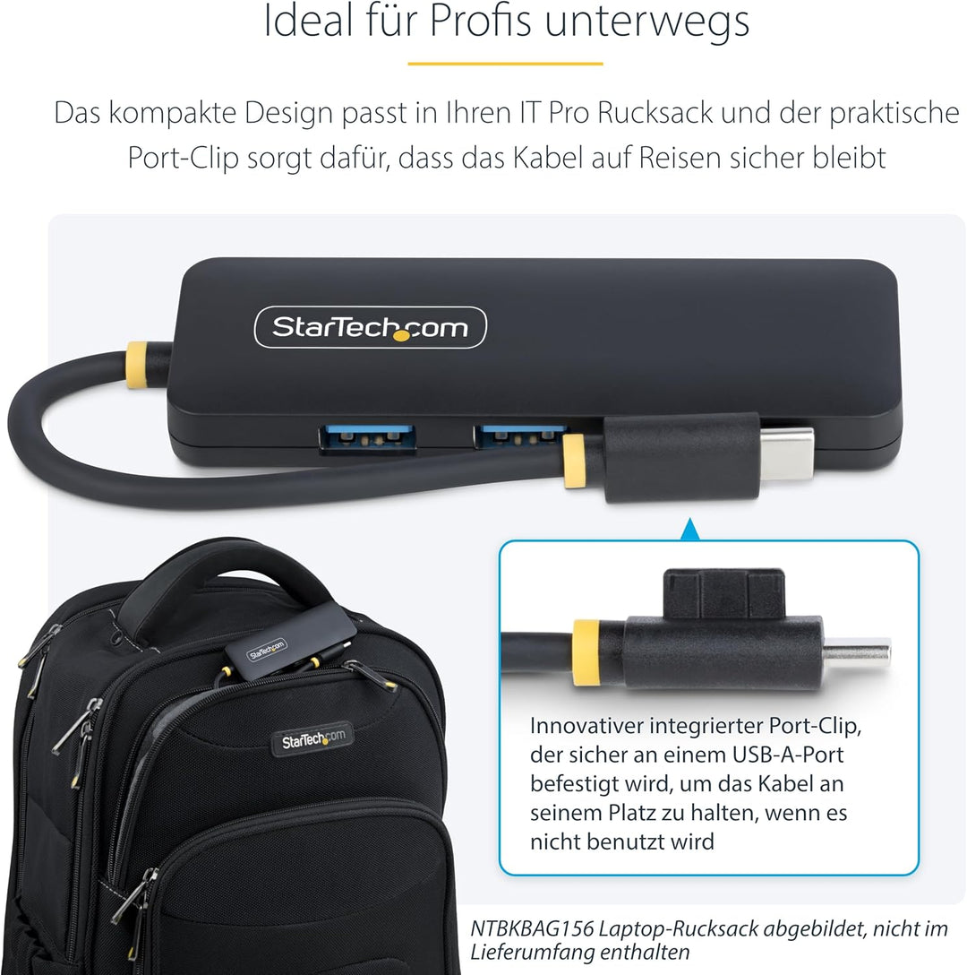 StarTech 4-Port USB-C Hub, USB-C zu 4X USB-A, Busbetrieben, Mini Hub, Multi-Port USB 3.0 Splitter, D