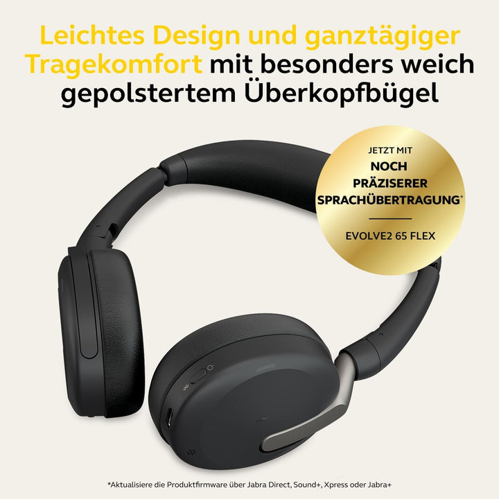 Jabra Evolve2 65 Flex - Stereo-Bluetooth-Headset mit Wireless-Charging-Pad, geräuschunterdrückender