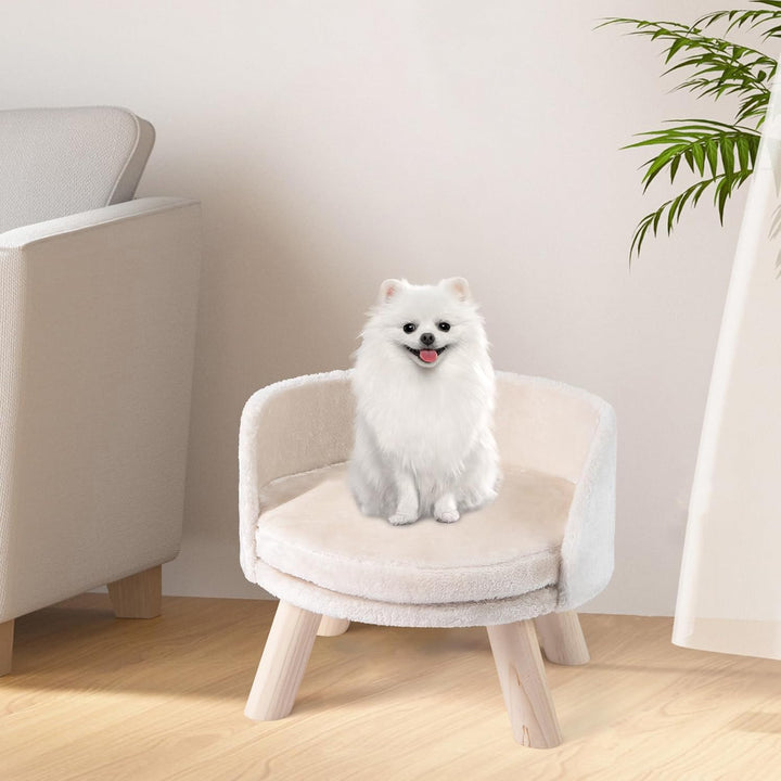 FANTASK Katzensofa, 42 x 42 x 33 cm, erhöhtes Katzencouch mit Kissen, Rückenlehne &amp; Holzbeinen, Katz