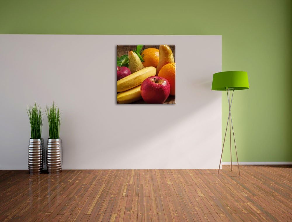 Pixxprint Obst Erdbeeren Kiwi Orangen / 70x70cm Leinwandbild bespannt auf Holzrahmen/Wandbild Kunstd