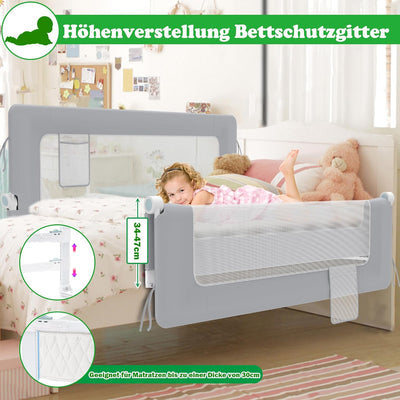 SUBTLETY 1 Seite Baby Bettgitter Umgeklappt Bettschutzgitter Set 72-86cm Höhenverstellbar Rausfallsc