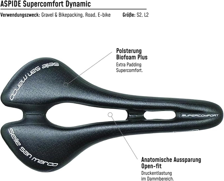 Selle San Marco Sattel ASPIDE SUPERCOMFORT Dynamic Open Fit Narrow Mangan-Streben Schwarz, Schwarz