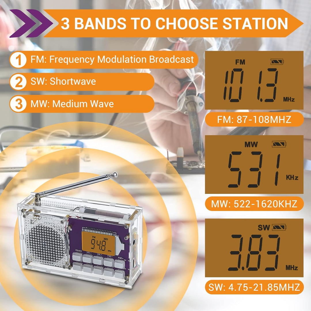 DONGKER Drahtloser FM-Radio Bausatz mit Uhr und Memory Funktion - Perfekt für Lötprojekte, DIY Elekt