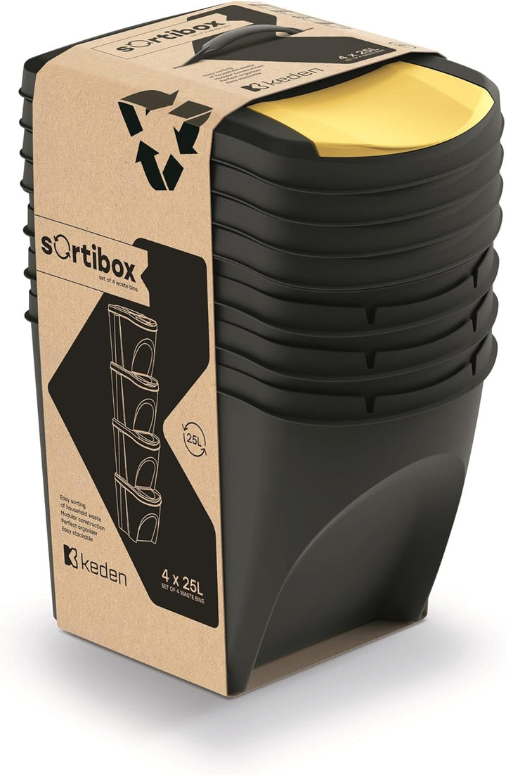 Set von 4 Mülltonnen KEDEN SORTIBOX aus 100% recyceltem Kunststoff, schwarz, 100L
