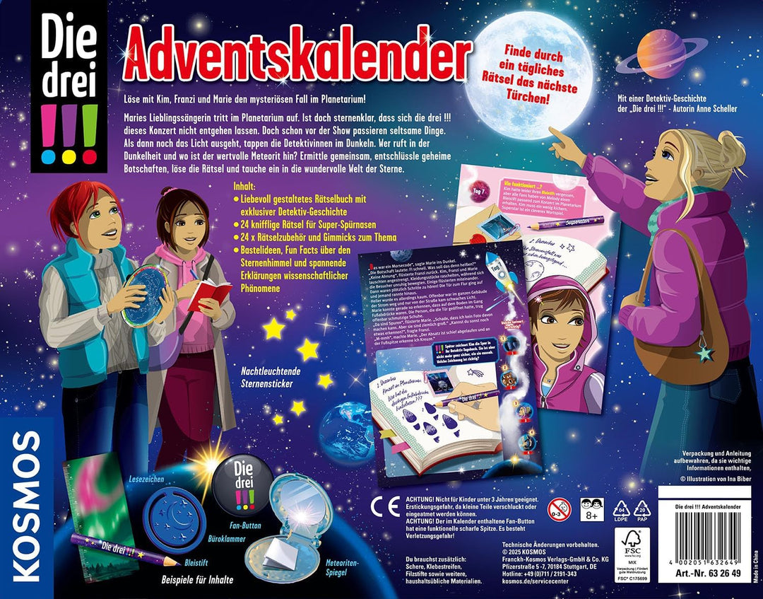 Kosmos 632649 Die DREI !!! Adventskalender 2025, Löse in 24 Rätseln das Geheimnis im Planetarium, mi