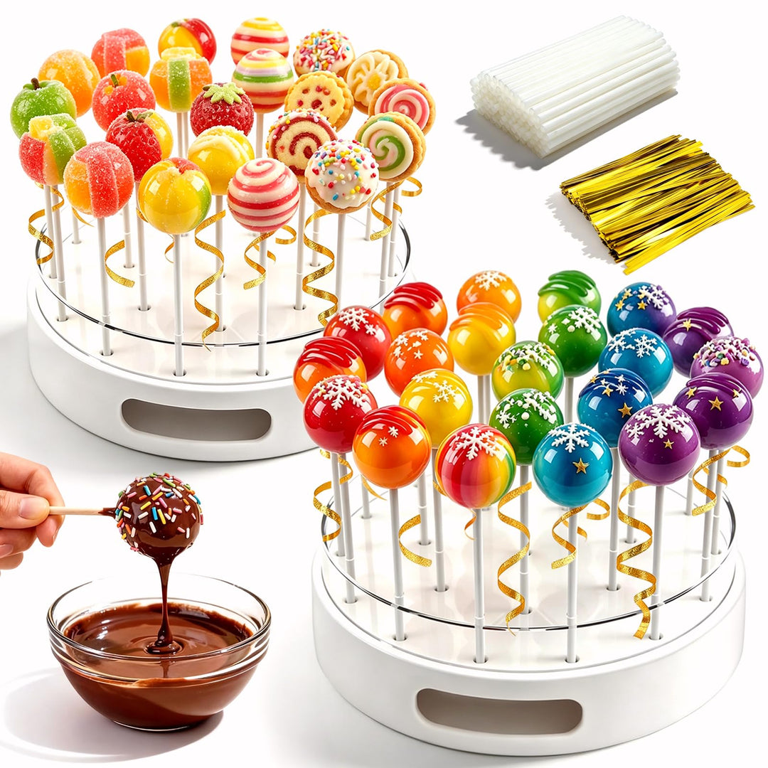 2 Stück Cake Pop Ständer, 22 Löcher Transparent Acryl Lollipop-Halter mit 100 Cake Pop Stiele und 10