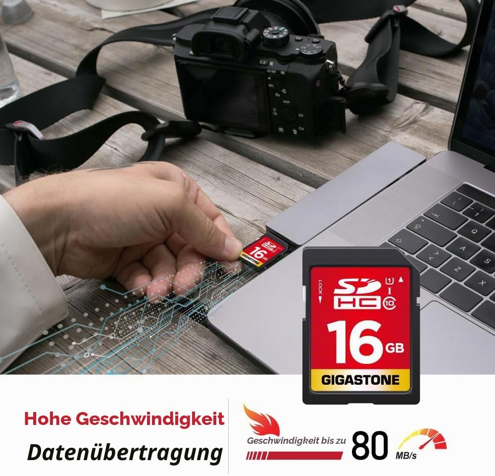 Gigastone 16GB SDHC Speicherkarte 10er-Pack, UHS-I U1 Klasse 10, bis zu 80 MB/Sek. für Digitalkamera