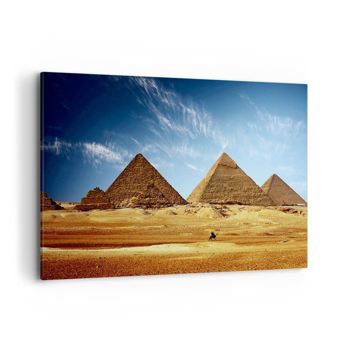 Bilder auf Leinwand 100x70cm Leinwandbild mit Rahmen Pyramide Wüste Sand Gross Wanddeko Bild Schlafz