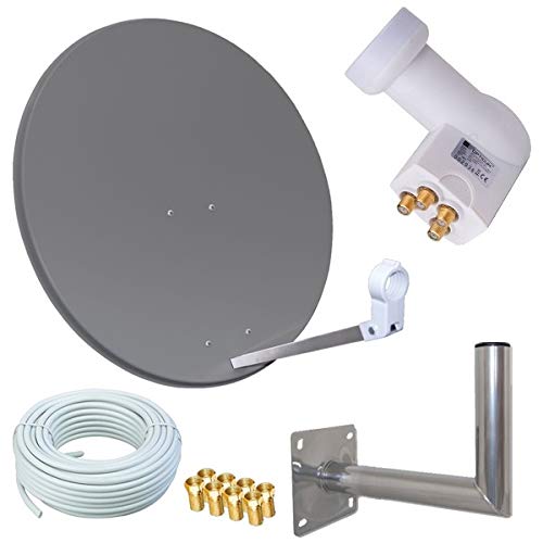 HD Sat Anlage 80cm Spiegel + Opticum Quad LNB für 4 Teilnehmer + 50m Kabel + 40cm Wandhalter (3 Farb