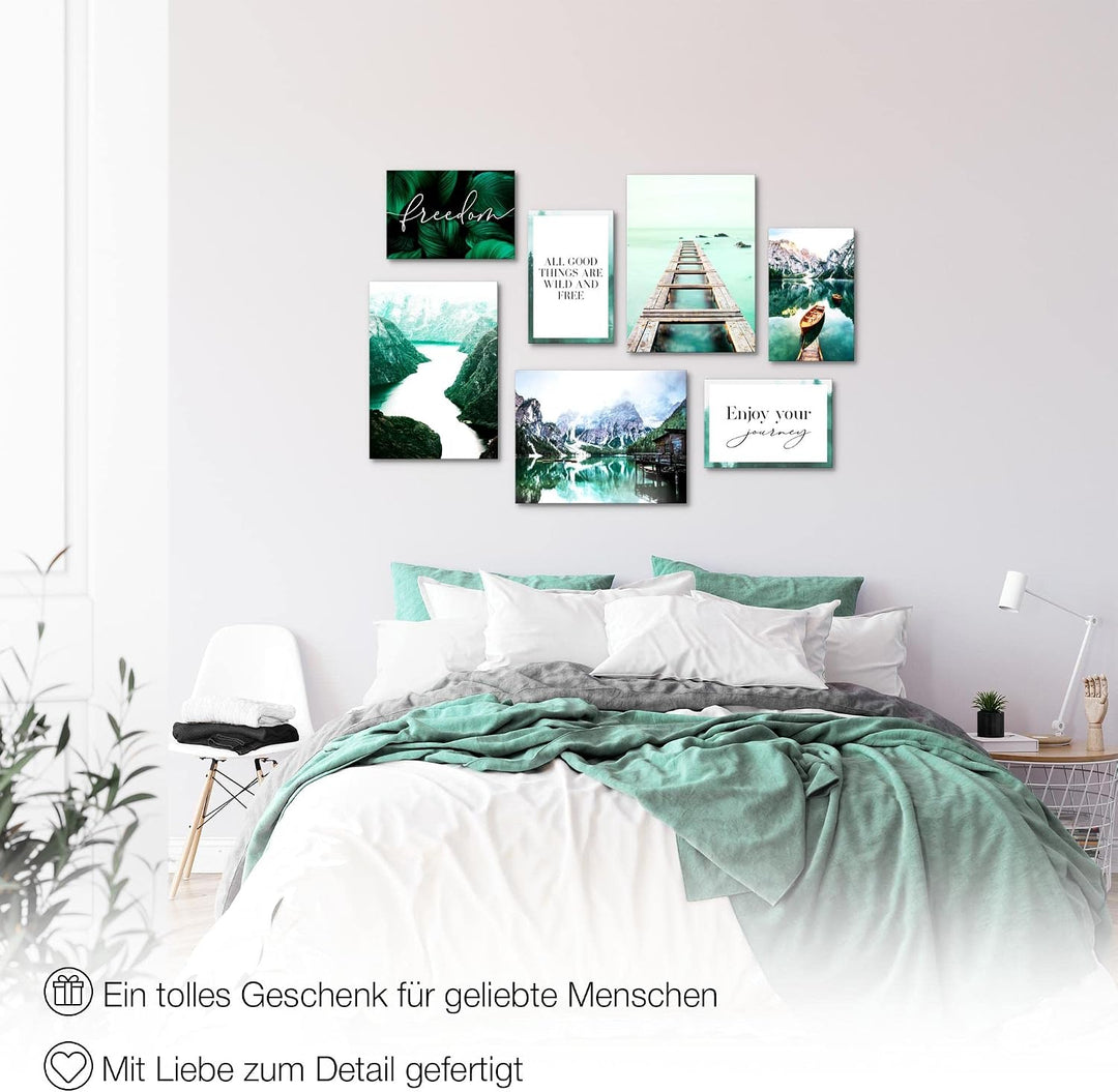 Novart Wandbilder Berge und See - KOMPLETT AUFHÄNGFERTIG - Natur Türkis Wohnzimmer Schlafzimmer - 7