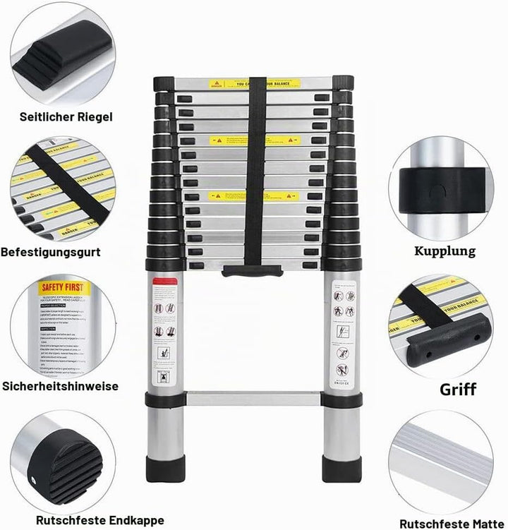 Teleskopleiter aus Aluminium, ausziehbar, Teleskopleiter, faltbar, Loft Ladder, EN131-zertifiziert,