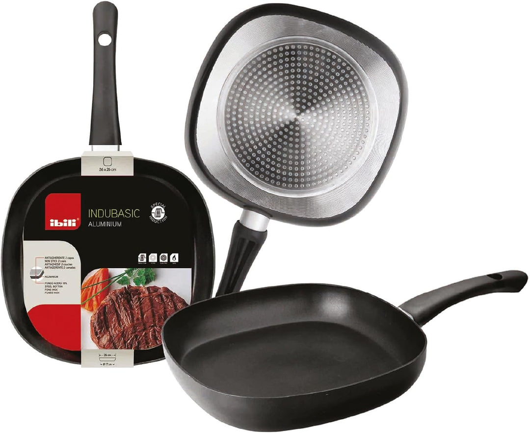 IBILI - Grillpfanne Indubasic, 26 x 26 cm, Aluminium, Anti-Haft, geeignet für Induktion 26 x 26 cms,