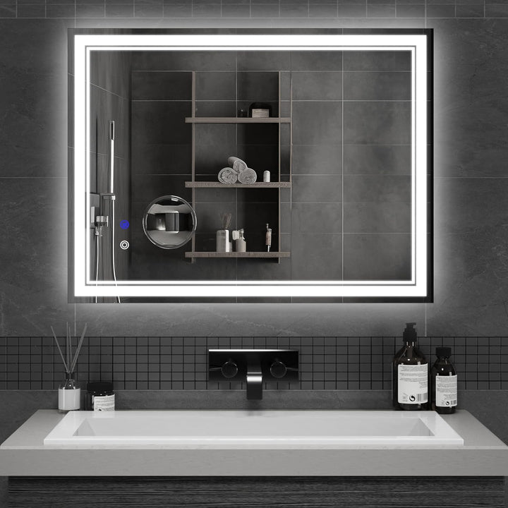 Mondeer LED Badspiegel mit Beleuchtung, 80×60 cm Wandspiegel mit Touchschalter Anti-Beschlag und 5X