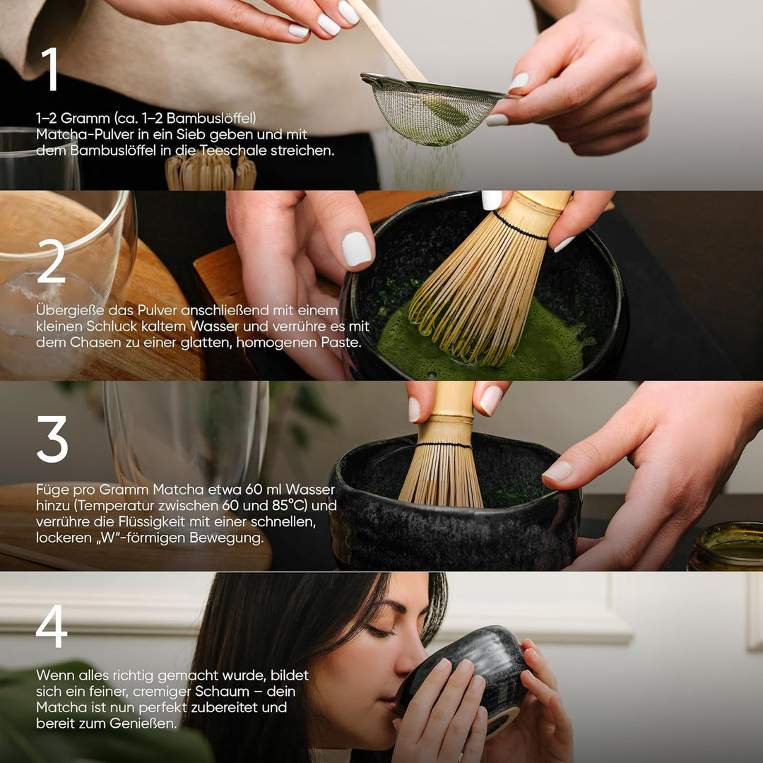 Kaizen® Ichiban Matcha Set - Contest Ceremonial Bio Matcha, handgefertigte Chawan-Teeschale, Besen &