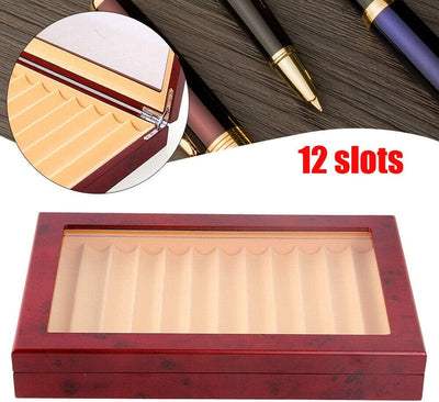 Futchoy Stiftebox aus Holz für 12 füller Stifte, Stifthalterbox mit Vitrine, Pen Display Organizer B