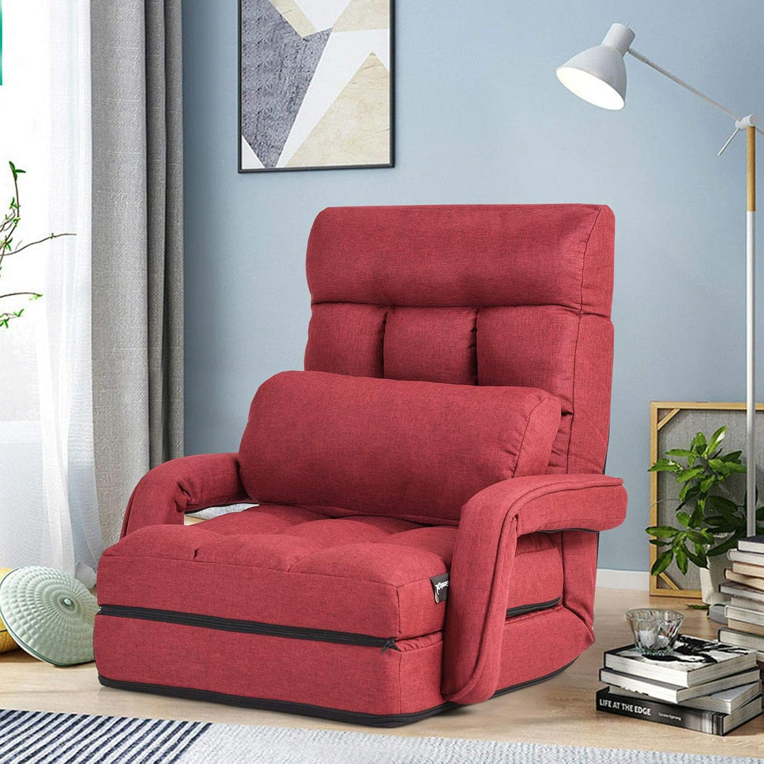 GOPLUS Bodensofa mtit Schlaffunktion, klappbarer Bodenstuhl mit Armlehnen & Kissen, Klappsessel mit
