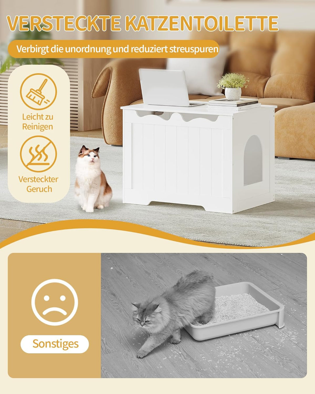 Hzuaneri Katzenschrank, Katzenklo Schrank, Oben zu öffnendes Verstecktes Katzentoiletten Schrank Möb