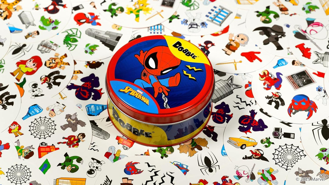 Asmodee Dobble Spiderman, Beobachtungs- und Geschwindigkeitskartenspiel für Kinder und Erwachsene, B