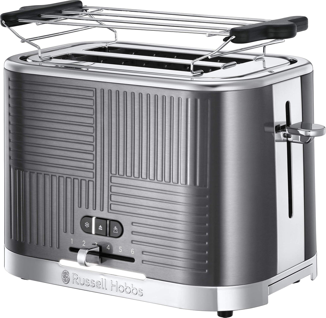 Russell Hobbs Toaster [für 2 Scheiben] Geo Edelstahl Grau (extra breite Toastschlitze, inkl. Brötche