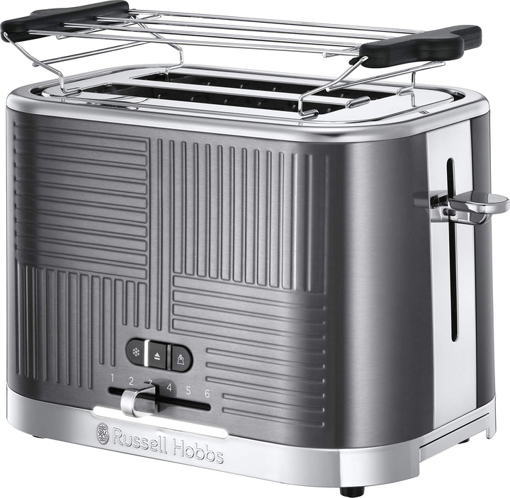 Russell Hobbs Toaster [für 2 Scheiben] Geo Edelstahl Grau (extra breite Toastschlitze, inkl. Brötche