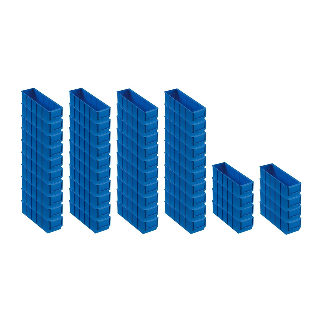 SuperSparSet 48x Blaue Industriebox 300 S | HxBxT 8,1x9,1x30cm | 1,6 Liter | Sichtlagerkasten, Sorti